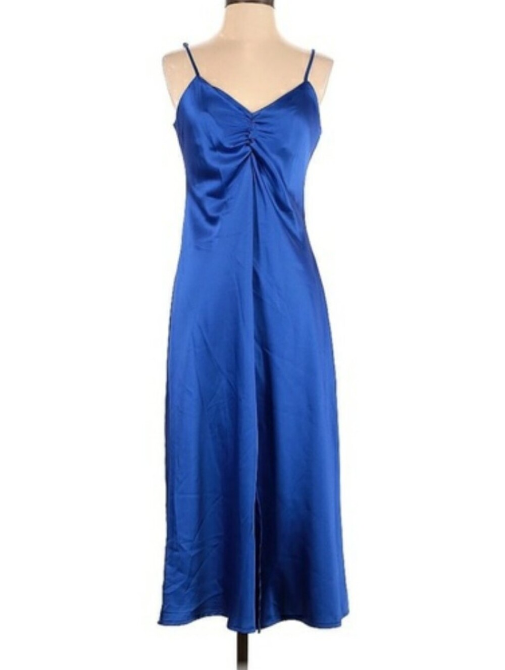 Sleek Royal Blue Satin Midi Slip Dress